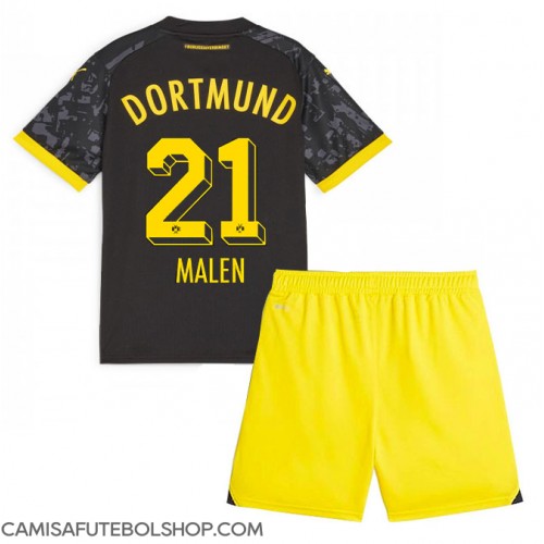 Camisa de time de futebol Borussia Dortmund Donyell Malen #21 Replicas 2º Equipamento Infantil 2023-24 Manga Curta (+ Calças curtas)